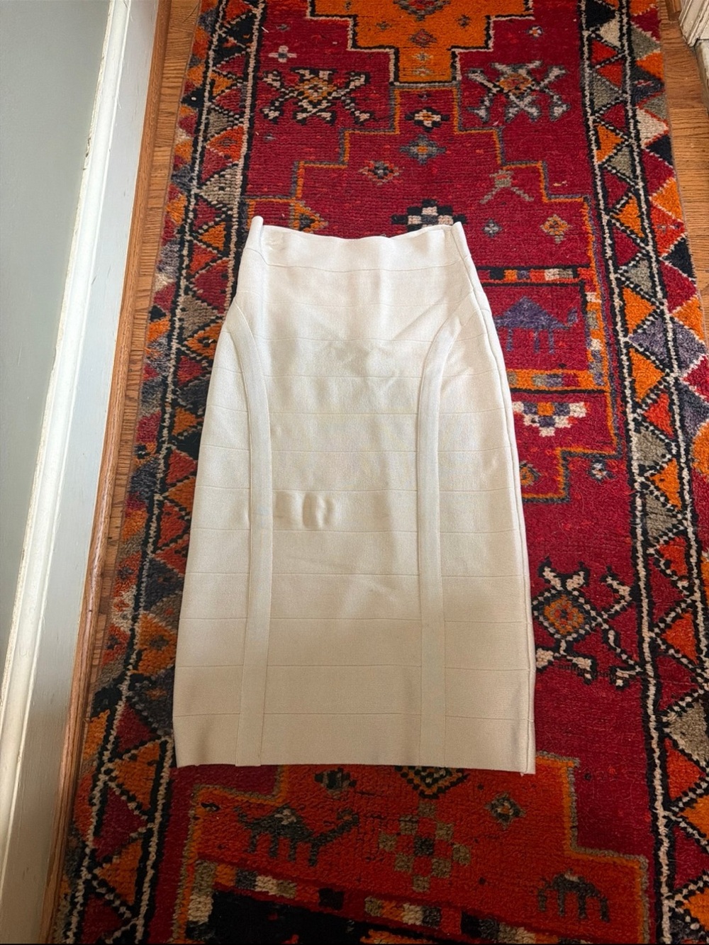 Bebe Cream Pencil Skirt - Elegant High-Waist Women's Skirt